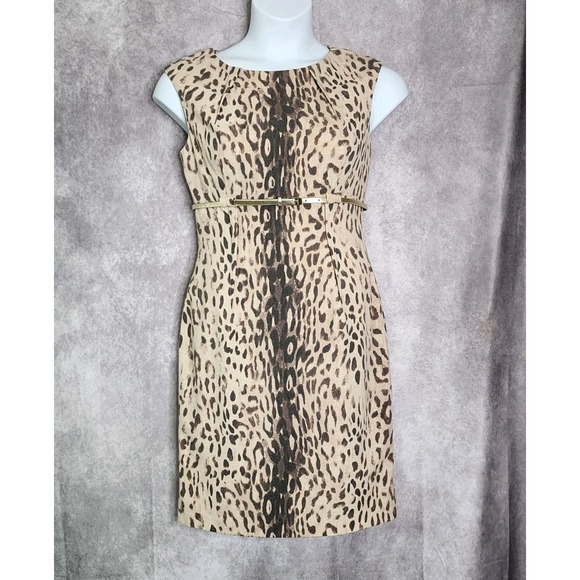 Calvin Klein Dresses & Skirts - Calvin Klein‎ Sheath Dress Size 8 Brown Leopard Animal Print Belted Sleeveless